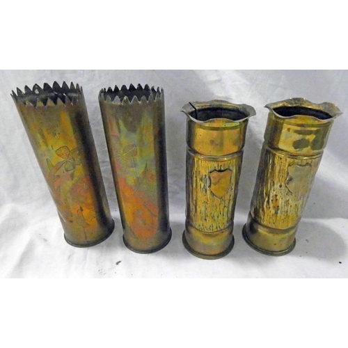 1116 - TWO PAIRS OF WORLD WAR ONE TRENCH ART / SHELL CROFT ARTILLERY SHELLS -4-