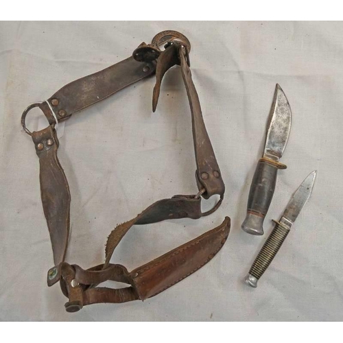 1126 - LEATHER BELT WITH KNIFE & BOY SCOUTS BUCKLE ALONG WITH A J NOWILL & SONS SHEFFIELD KNIFE