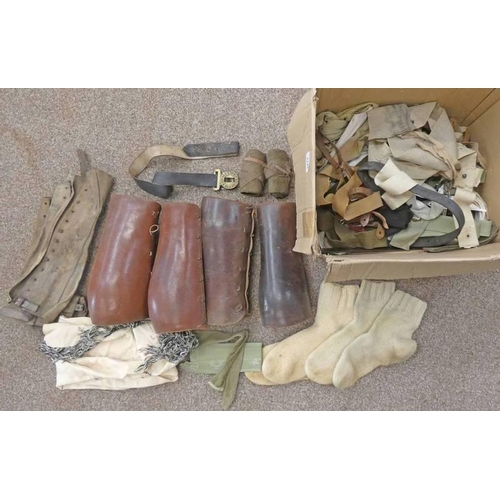 1145 - BRITISH WORLD WAR ONE & OTHER COLLARS, SOCKS, DRESSINGS, GAITERS, ETC IN ONE BOX