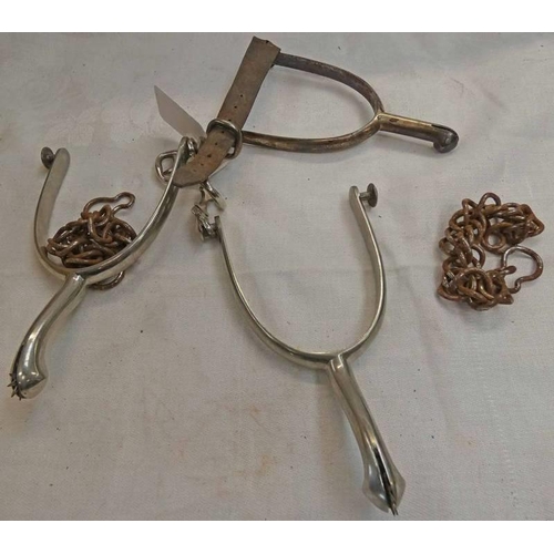 1159 - PAIR OF SUPER NICKEL SILVER SPURS & A BEST HARD SPUR -3-