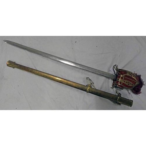 1179 - REPLICA SCOTTISH BASKET HILTED SWORD WITH ETCHED BLADE