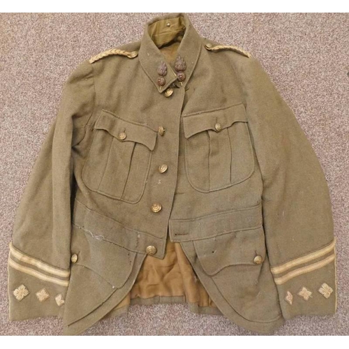 1184 - WORLD WAR ONE SCOTTISH PATTERN CAPTAINS DOUBLET JACKET WITH 3 PIPS TO CUFFS, CROWNED THISTLE BUTTONS... 