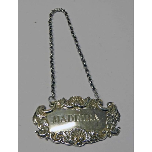 121 - GEORGIAN SILVER MADEIRA BOTTLE LABEL BY JAMES HOWDEN & CO EDINBURGH CIRCA 1830