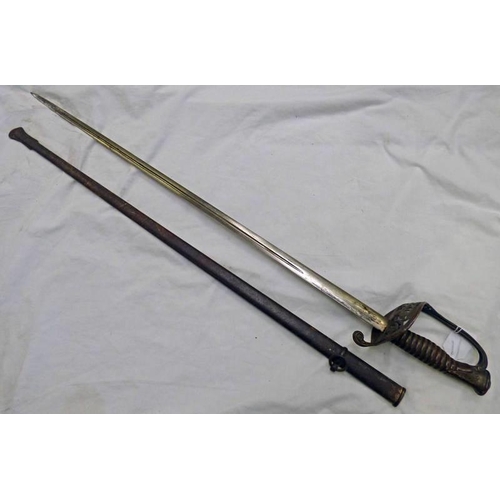 1210 - FRENCH MODEL 1855 INFANTRY OFFICERS SWORD WITH 86.5 CM LONG BLADE, DOUBLE EDGED WITH FULLER CHARACTE... 