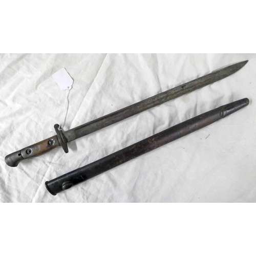 1215 - 1907 PATTERN SANDERSON BAYONET, 3,16, WITH 43CM LONG BLADE, WITH ITS STEEL & LEATHER SCABBARD