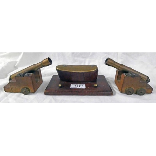 1221 - TRENCH ART MINIATURE  DESK CANONS & A RIFLE BUTT DESK STAND -3-