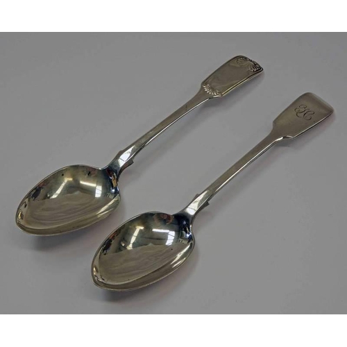 123 - 2 SCOTTISH SILVER TEASPOONS BY GEORGE JAMIESON OF ABERDEEN 1885 & WILLIAM MARSHALL EDINBURGH 1832