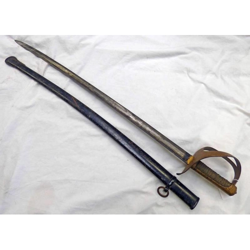 1232 - ITALIAN CAVALRY TROOPERS SWORD WITH 88.2 CM LONG SOLINGEN MADE BLADE WITH ITS SHEET STEEL GUARD, WIR... 