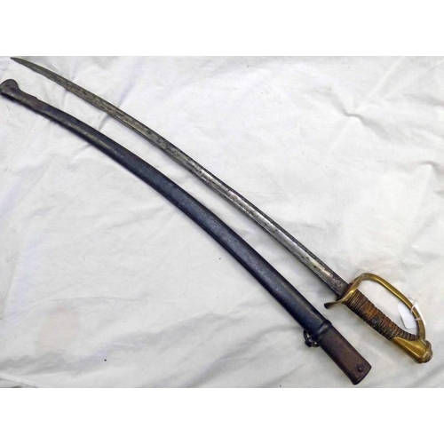 1267 - FRENCH MODEL 1822 CAVALRY SWORD, MODIFIED TYPE WITH  CURVED BLADE WITH MARKINGS TO SPINE WITH ITS MO... 