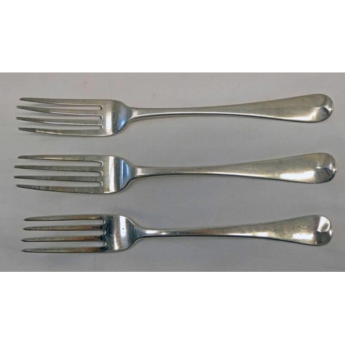 127 - 3 EARLY 19TH CENTURY IRISH SILVER TABLE FORKS BY SAMUEL NEVILLE DUBLIN 1807 - 180G