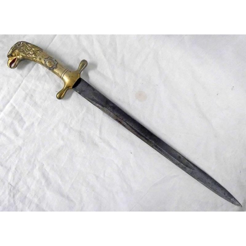 1296 - WORLD WAR ONE ERA PRUSSIAN STYLE SHORT SWORD WITH 40.5CM LONG ETCHED BLADE, METAL HILT WITH EAGLE HE... 