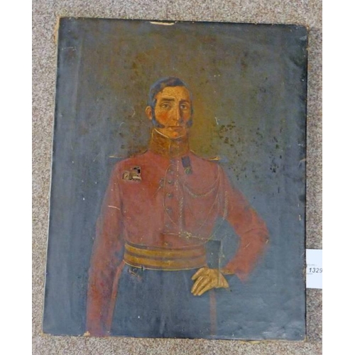 1329 - OIL PAINTING OF MAN IN UNIFORM SIGNED FAINTLY 'W. NOULIE PINAT 1827' UNFRAMED 53 X 43 CM