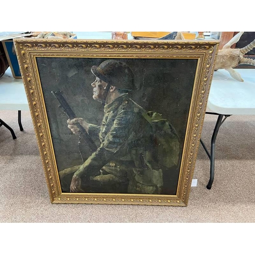 1329A - GILT FRAMED OIL PAINTING OF A BRITISH SOLDIER, SIGNED J S CLARK TO REAR, 90CM X 80CM