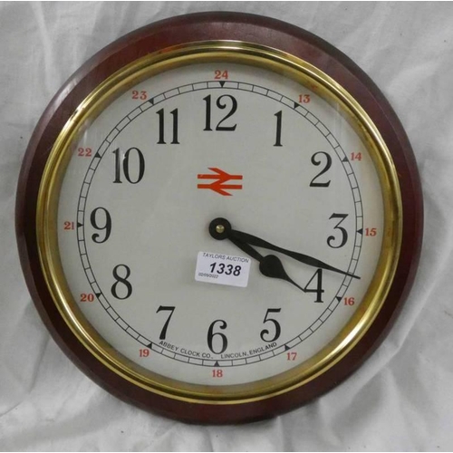 1338 - ABBEY CLOCK CO. LINCOLN ENGLAND RAILWAY CLOCK, 32.5CM ACROSS