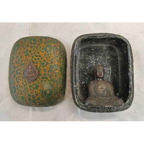 1339 - BUDDHA SHRINE BOX WITH FIGURE TO INTERIOR OF BOX, 12CM LONG