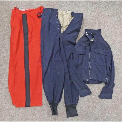 1358 - DARK BLUE MILITARY STYLE JACKET BY LILY WHITES WITH MATCHING TROUSERS & A PAIR OF RED TROUSERS -3-