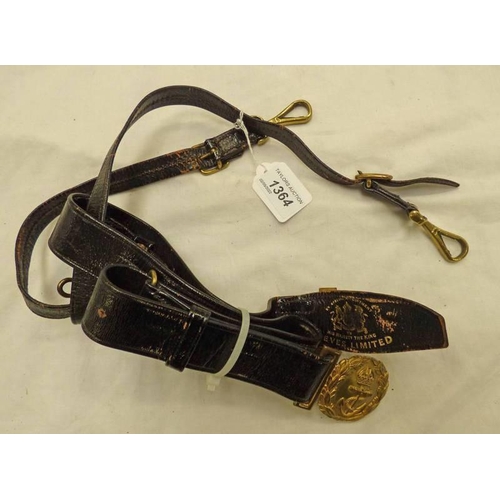 1364 - GIEVES LIMITED NAVAL SWORD BELT WITH GILT METAL CLASP EMBOSSED WITH A FOULED ANCHOR WITH GIEVES LIMI... 