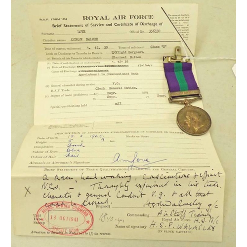 1366 - GEORGE V GENERAL SERVICE MEDAL WITH SOUTHERN DESERT IRAQ CLASP TO 356550 L.A.C A.M LOVE.RAF ALONG WI... 