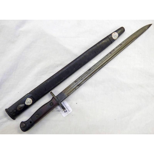 1382 - BRITISH 1907 PATTERN BAYONET BY WILKINSON, DATE 11,17 WITH 24.3CM LONG BLADE WITH SCABBARD