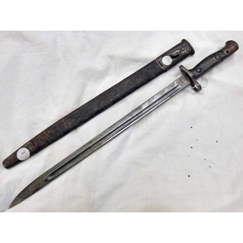 1391 - BRITISH 1907 PATTERN BAYONET BY SANDERSON, DATE 9,17 WITH 43CM LONG BLADE WITH SCABBARD