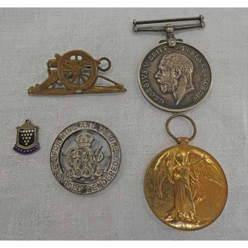 1447 - WORLD WAR ONE MEDAL PAIR NAMED TO M-6840 PTE. J. H. LLOYD. A. S. C. ALONG WITH WOUND BADGE, ARTILLER... 