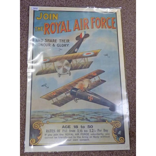 1470 - REPRODUCTION POSTER - 'JOIN THE ROYAL AIRFORCE', 76CM X 51CM