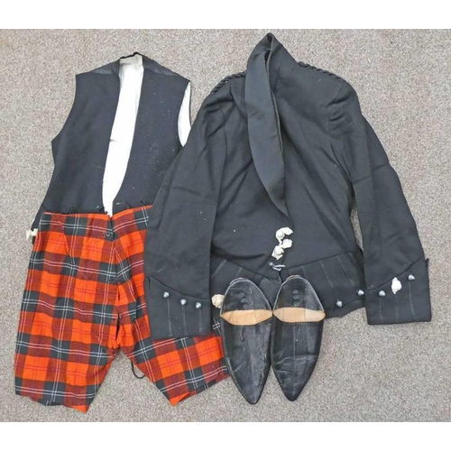 1477 - MAC DOUGALL & CO LTD, KILT JACKET, WAIST COAT, RAMSAY TARTAN SHORTS/BRIEFS AND A PAIR OF LEATHER BAB... 