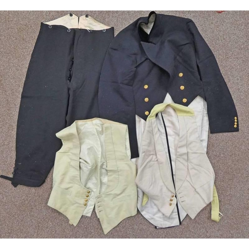 1478 - DARK BLUE COAT WITH INITIALLED BUTTONS ''BD'' , TWO WAISTCOATS AND A PAIR OF TROUSERS