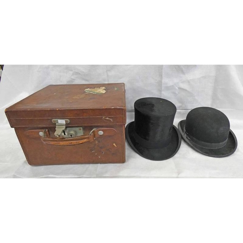 1481 - TRESS & CO, LONDON TOP HAT IN ITS FITTED LEATHER CASE ALONG WITH A LOCK & CO, BOWLERS HAT  -2-