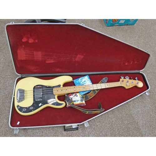 1490 - FENDER PRECISION BASS 4 STRING GUITAR, SERIAL NO.S874694, WITH FENDER STRAP IN A CASE