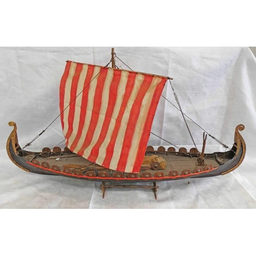 1492 - MODEL OF A VIKING LONG BOAT ON STAND, 86CM LONG