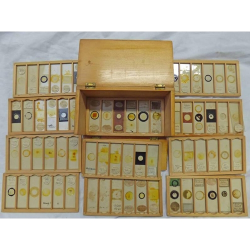 1512 - 1880'S MICROSCOPE SPECIMEN GLASS SLIDES IN FITTED CASE