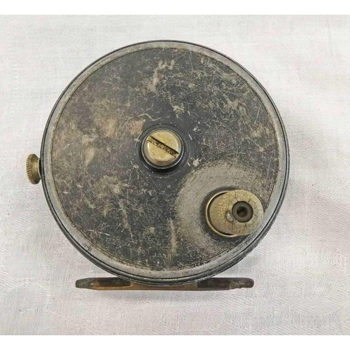 1543 - UNMARKED 3 1/2 REEL WITH LINE & LINE GUIDE