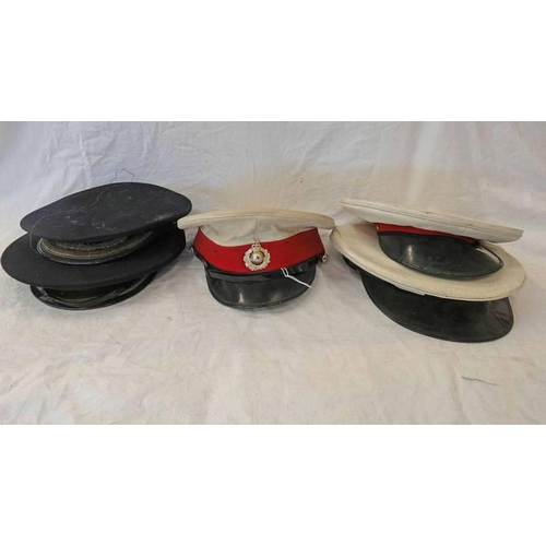 1570 - 5 PEAKED CAPS, ONE WITH ROYAL MARINES CAP BADGE