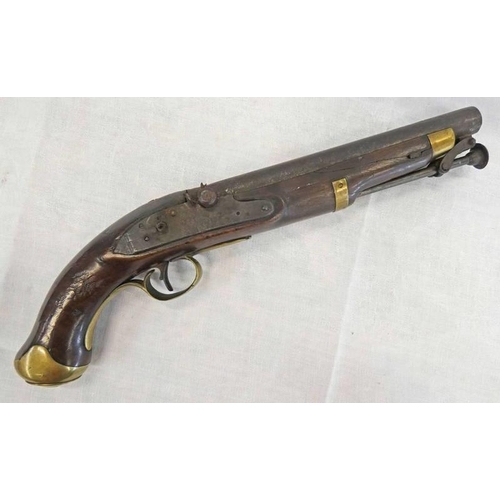 1572 - PERCUSSION NEW LAND PATTERN SERVICE PISTOL WITHOUT HAMMER, 22.7CM LONG BARREL, LOCK WITH SEVERAL MAR... 