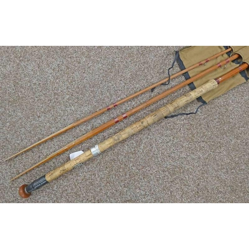 1592 - 3 PIECE SPLICED CANE ROD, 14FT #10-11 IN A UNMARKED CANVAS BAG