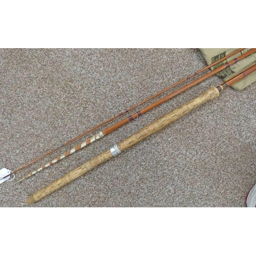 1595 - 3 PIECE SPLICED CANE ROD MARKED ''SCOTTIE'' IMPREGNATED 13'#90 IN A PLAYER & CO, ABERDEEN ROD BAG