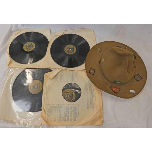 1600 - BOY SCOUTS HAT WITH CLOTH PATCHES AND A SELECTION OF RECORDS TO INCLUDE GLEN MILER I'M IN THE MOOD E... 