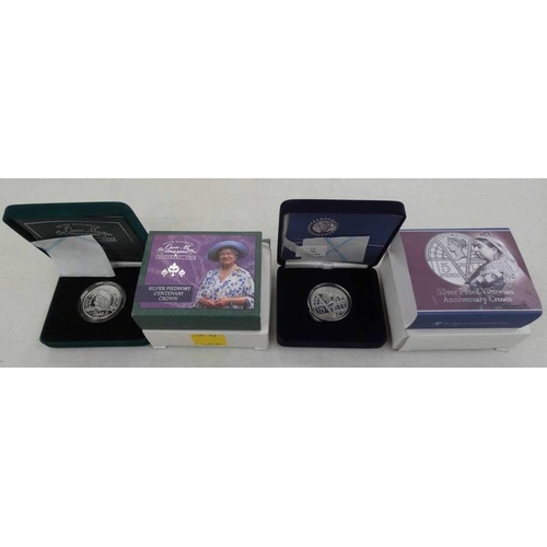 2536 - 2000 QUEEN MOTHER CENTENARY SILVER PIEDFORT CROWN, IN CASE OF ISSUE, WITH C.O.A. AND 2001 SILVER PRO... 