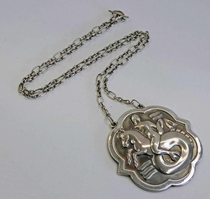 GEORG JENSEN DANISH SILVER PENDANT ON CHAIN, THE PENDANT DEPICTING A ...