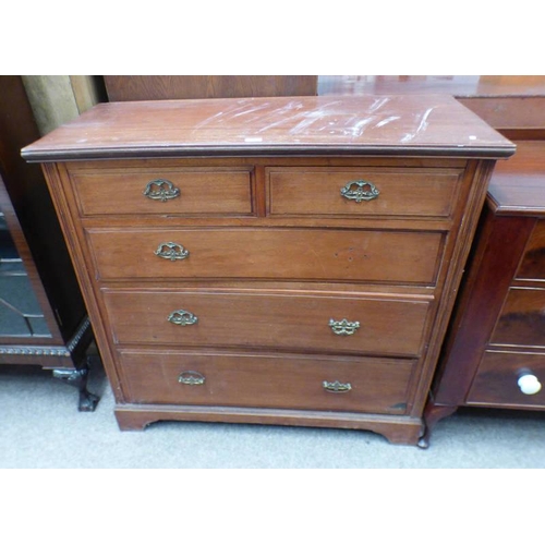 5009 - 19TH CENTURY MAHOGANY CHEST OF 2 SHORT OVER 3 LONG DRAWERS ON BRACKET SUPPORTS. LENGTH 112 CM X HEIG... 