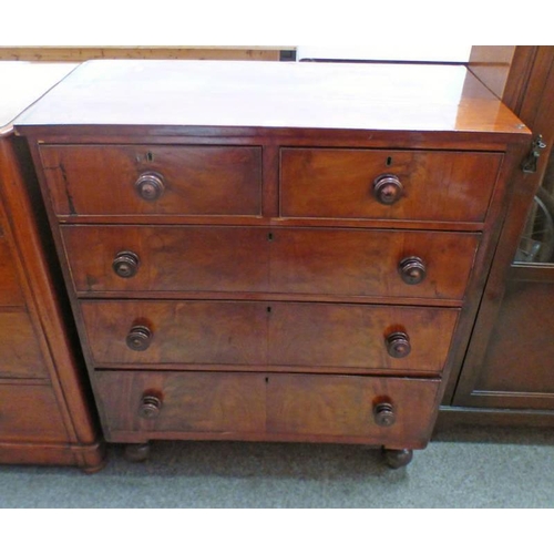 5013 - 19TH CENTURY MAHOGANY CHEST OF 2 SHORT OVER 3 LONG DRAWERS ON BALUSTER SUPPORTS LENGTH 92 CM X HEIGH... 