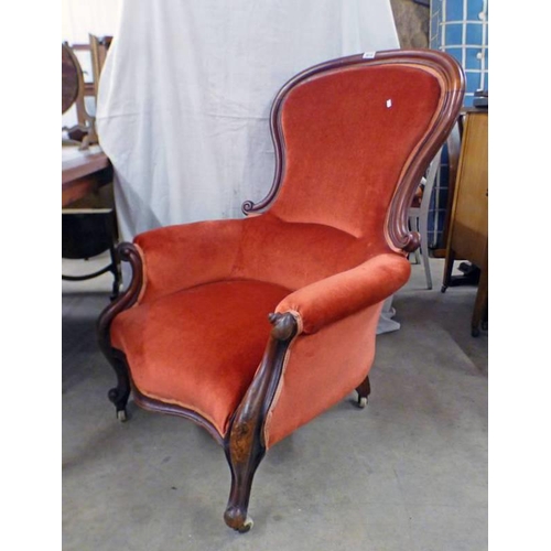 5015 - 19TH CENTURY MAHOGANY FRAMED GENTLEMAN'S ARMCHAIR ON CABRIOLE SUPPORTS