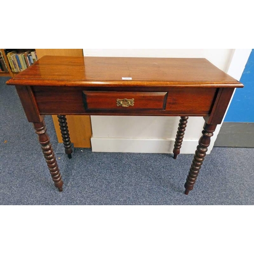 5016 - 19TH CENTURY STYLE MAHOGANY SIDE TABLE WITH SINGLE DRAWER ON BOBBIN SUPPORTS, WIDTH 92CM X HEIGHT 76... 