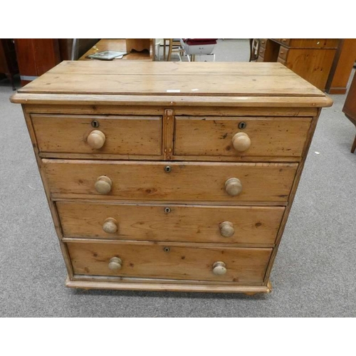 5021 - 19TH CENTURY PINE CHEST OF 2 SHORT OVER 3 LONG DRAWERS ON TURNED SUPPORTS  WIDTH 94 CM X HEIGHT 95 C... 