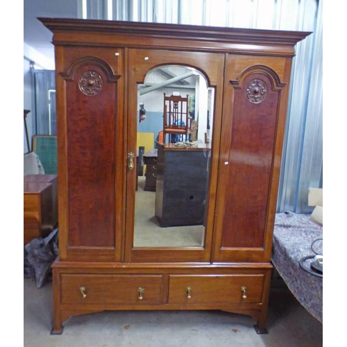 5042 - 19TH CENTURY MAHOGANY MIRROR DOOR WARDROBE OVER BASE OF 2 DRAWERS ON SQUARE SUPPORTS.  WIDTH 150CM X... 