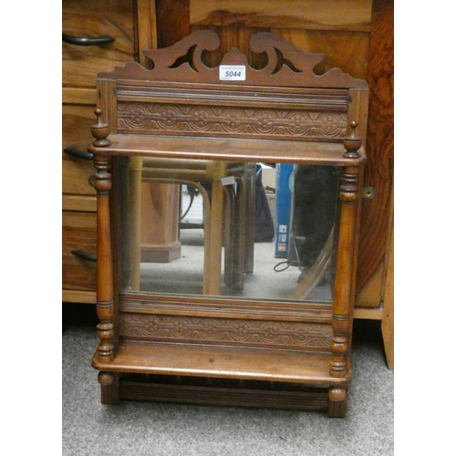 5044 - LATE 19TH / EARLY 20TH CENTURY MAHOGANY MANTLE MIRROR WITH TURNED AND CARVED DECORATION. WIDTH 34 CM... 