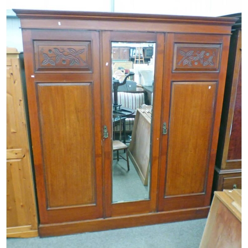 5048 - 19TH CENTURY MAHOGANY WARDROBE WITH CENTRAL MIRROR DOOR AND PANEL DOOR TO RIGHT  WIDTH 178 CM X HEIG... 