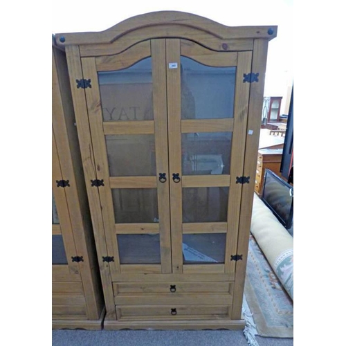 5050 - PINE CABINET WITH 2 GLASS PANEL DOORS AND SHELVED INTERIOR OVER BASE OF 2 DRAWERS - WIDTH 97 CM X HE... 