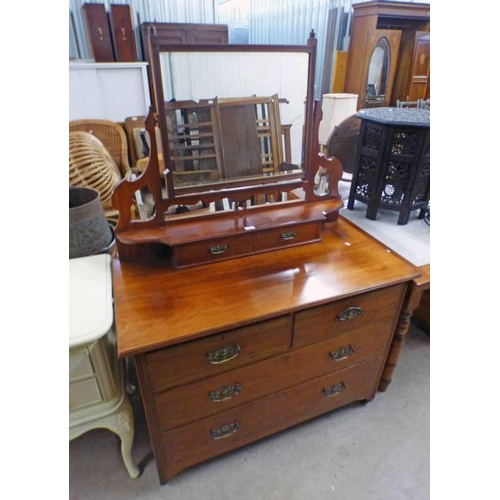 5051 - 19TH CENTURY MAHOGANY DRESSING CHEST WITH MIRROR & 2 FRIEZE DRAWERS OVER BASE OF 2 SHORT OVER 2 LONG... 